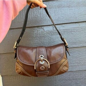 Coach Two-Tone Brown Leather Shoulder Bag